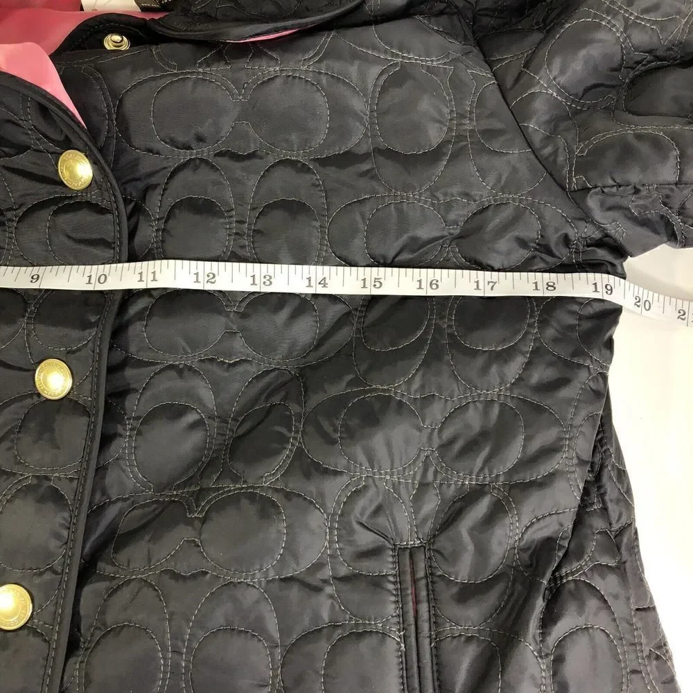 COACH Black & Pink Monogram C Logo Quilted Jacket Size S Satin Pink lining NWT - Picture 7 of 9